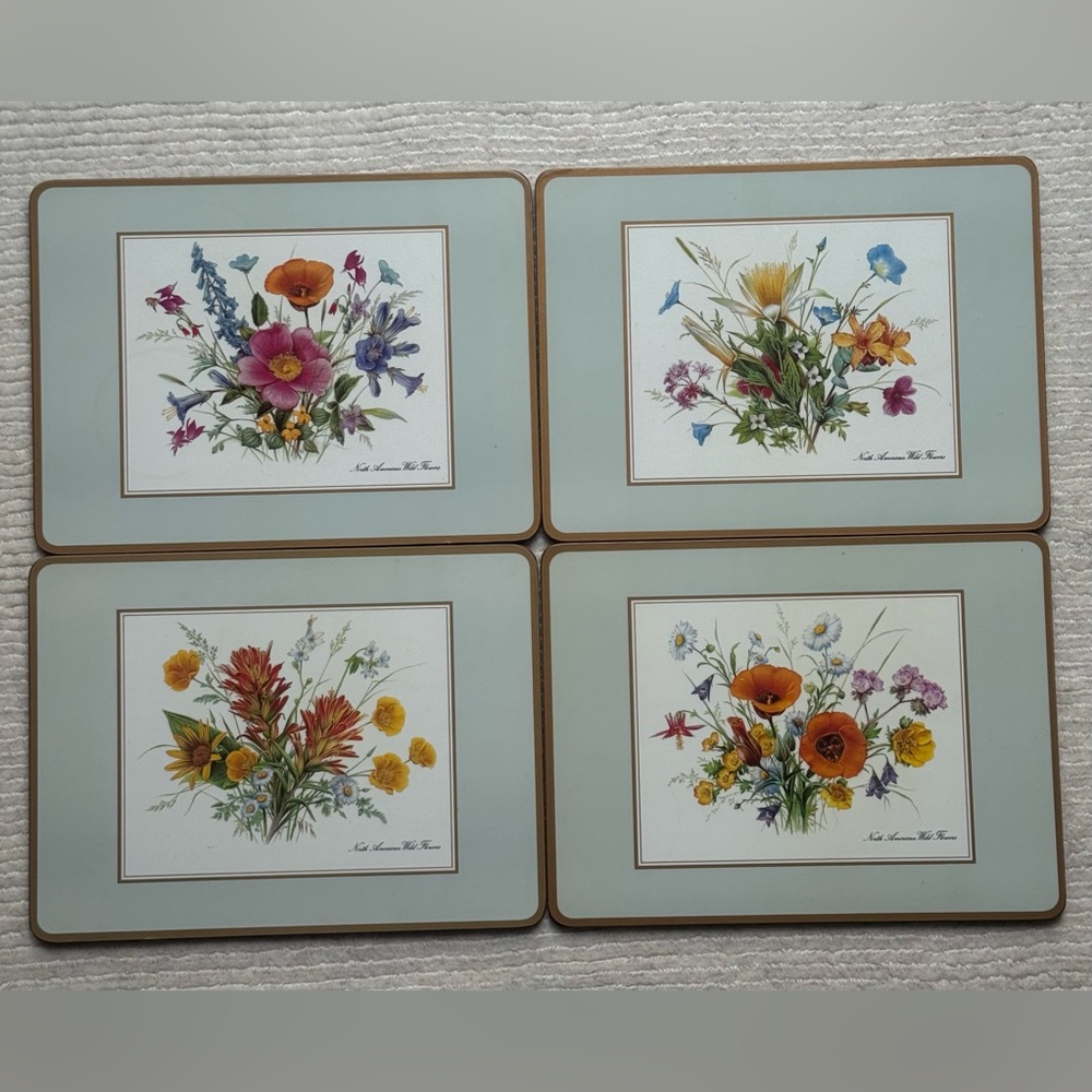 🌸 PIMPERNEL North American Wild Flowers 4 Placemats Floral Cork-Backed Mats